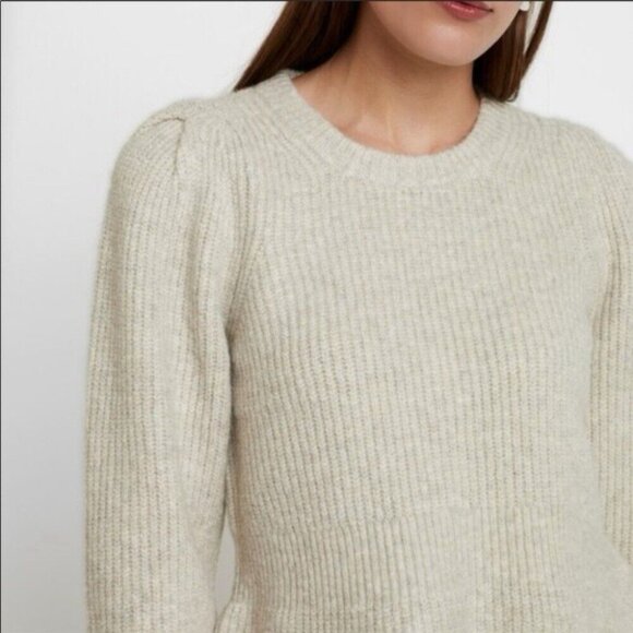 Madewell Women XL Peplum Pullover Sweater Beige Ribbed Knit Wool Acrylic - Picture 3 of 13